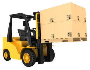 Forklift truck with boxes on pallet