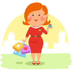 Cartoon people - Couple with shopping bags