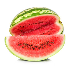 ripe watermelon with slices close-up isolated on a white background