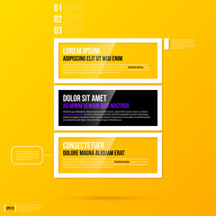Vector template with three horizontal options on bright yellow background. EPS10