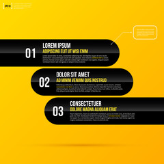 Vector template with three horizontal options on bright yellow background. EPS10