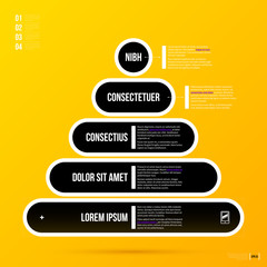 Pyramid chart with five steps on bright yellow background. EPS10