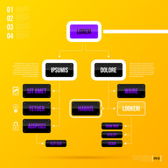 Organization chart template on bright yellow background in modern corporate style. EPS10