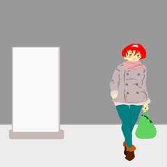 Woman shopping with blank board for your design