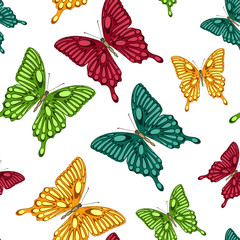 seamless background with bright colorful butterflies