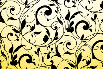 Black vintage ornament on white and yellow gradient background
