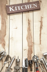 Kitchen Tools On The Wooden Desk