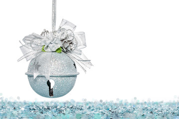Luxury Silver jingle Bells with Snow, hanging Decoration