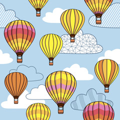Fototapeta premium Vector seamless pattern with clouds and balloons