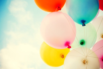 vintage heart balloon with colorful on blue sky concept of love in summer and valentine, wedding...