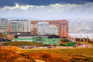 Fototapeta na wymiar dwelling houses at seafront.A Coruna