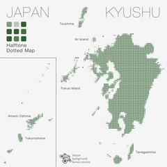 Fototapeta premium Kyushu, Japan #Halftone Dotted Map ( Vector Illustration )