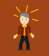 Angry young cartoon businessman or office worker. Flat design