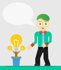 Young businessman talking about his new idea. Growing light