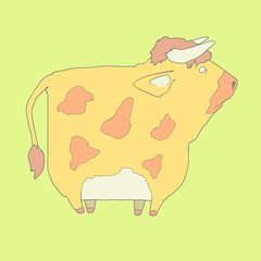 Flat hand drawn icon of a cute cow