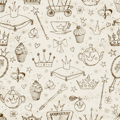 Seamless background with princess accessories.