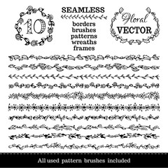 Vector set of seamless floral borders.