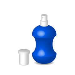 Women perfume in blue bottle, container with cap, illustration,