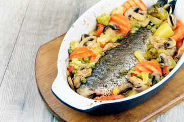 Baked seabass fish