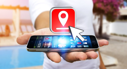 Young man with modern digital GPS