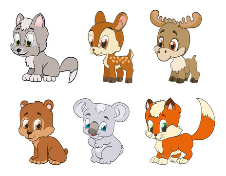 set of forest cartoon animals. vector