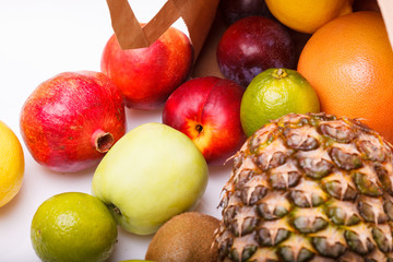 Fresh citrus fruits and packet