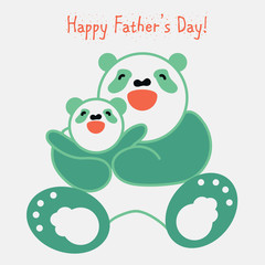 sticker, card with happy father and child panda