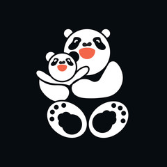 sticker, card with happy father and child panda