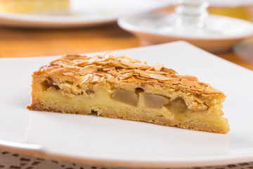 Slice of apple pie with almond