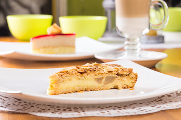 Slice of apple pie with almond