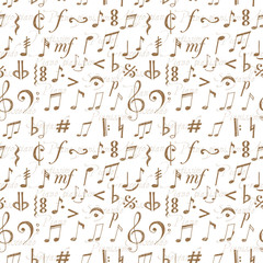 Seamless background with music notes and signs 