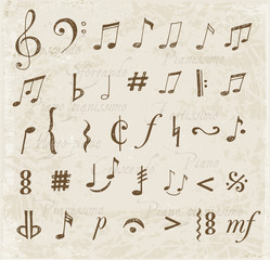 Vintage music notes and signs 