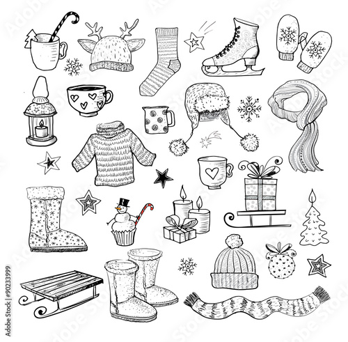 Hand drawing christmas decorations santa snowman stock illustration 21256018 "Set of hand-drawn sketchy christmas elements. " Stock image and royalty-free vector files on