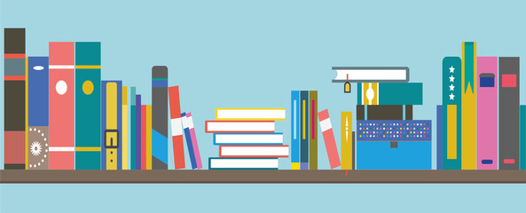 books on a shelf - flat design banner