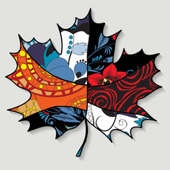 stock single isolated maple leaf.patchwork design. autumn patter
