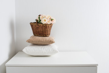 Basket and pillows