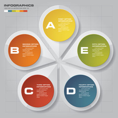 5 steps process. Simple&Editable abstract design element. Vector.