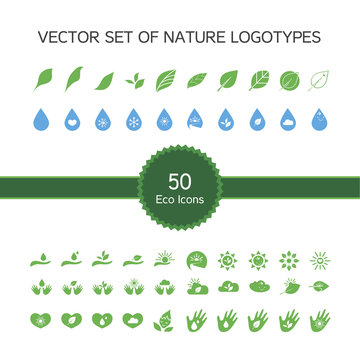 Vector set of 50 ecology icons, nature logo