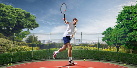 Young man is playing tennis