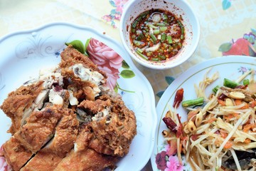 Fried chicken with Papaya salad