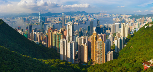 Hong Kong Victoria Bay panorama view from Victoria peak