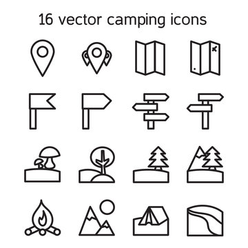 Set of camping, travelling and nature icons