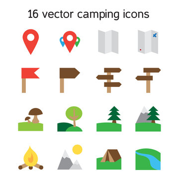 Set of camping, travelling and nature icons