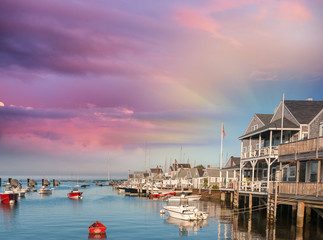 Fototapeta na wymiar Beautiful homes of Nantucket, Massachusetts. Houses over water a