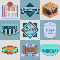 Color retro design insignias logotypes set. Handcraft arts and