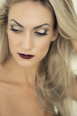 Blonde Fashion Woman Portrait, red lipstick