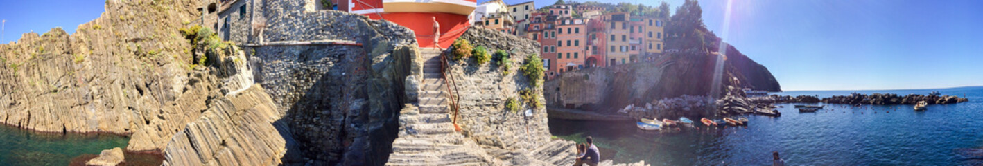 CINQUE TERRE, ITALY - OCTOBER 2, 2014: Tourists along the beach.