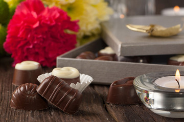 chocolate candy and flowers