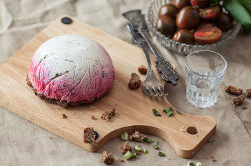 russian snack on wooden board