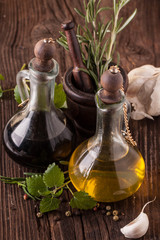 olive oil and vinegar with herbs